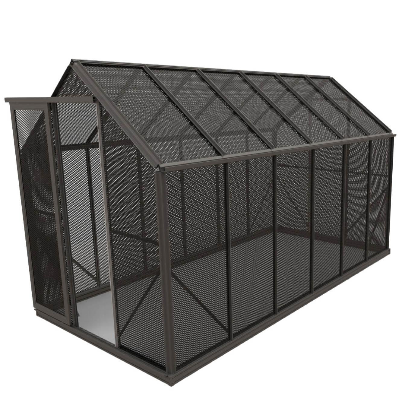 6x12ft black mesh shade house with metal frame and open door, greenhouse for plants