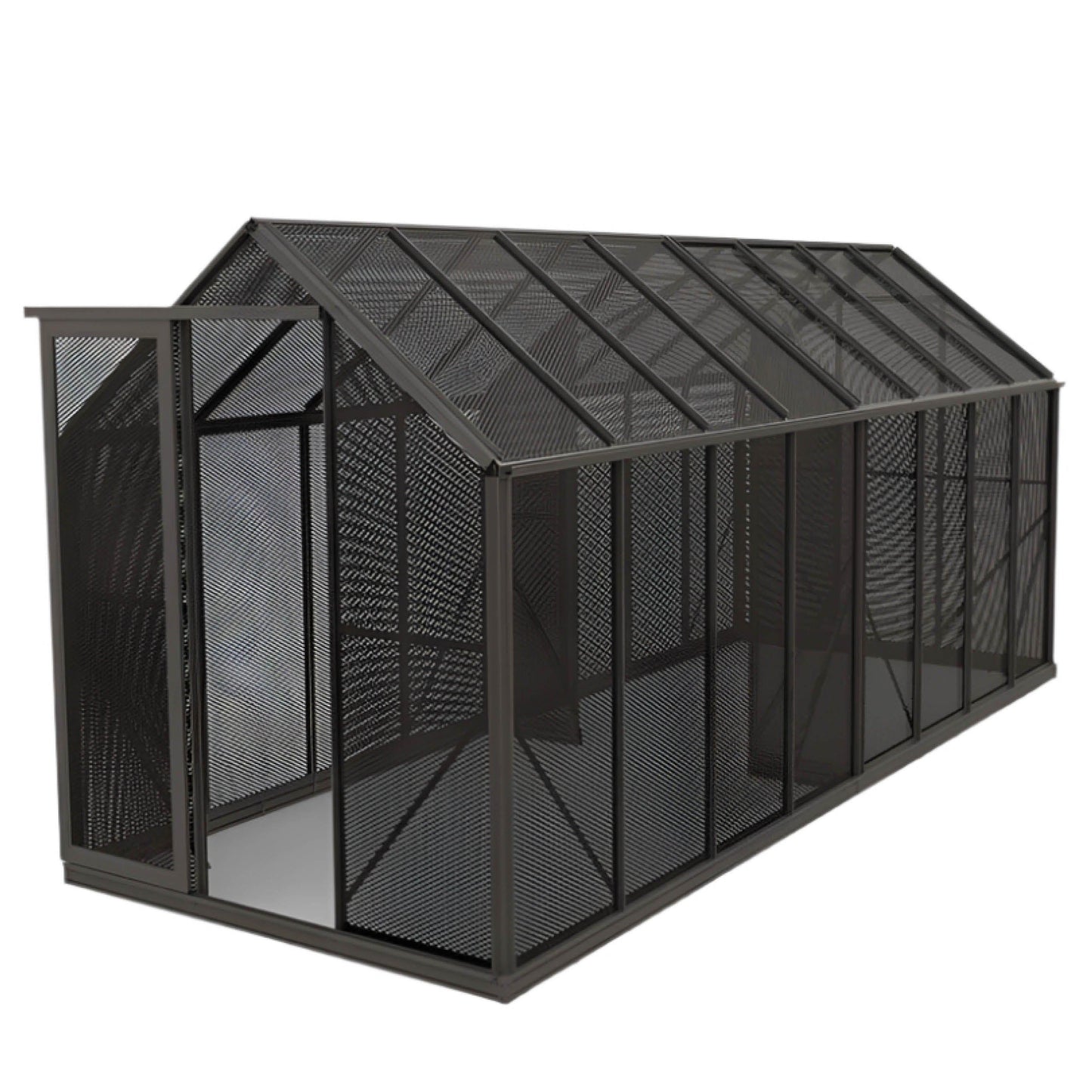 6x16ft mesh shade house with black frame and open door for garden and plant protection