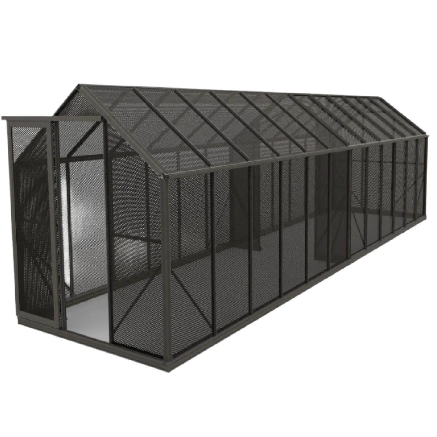 6x24ft mesh shade house with metal frame and open entrance for gardening