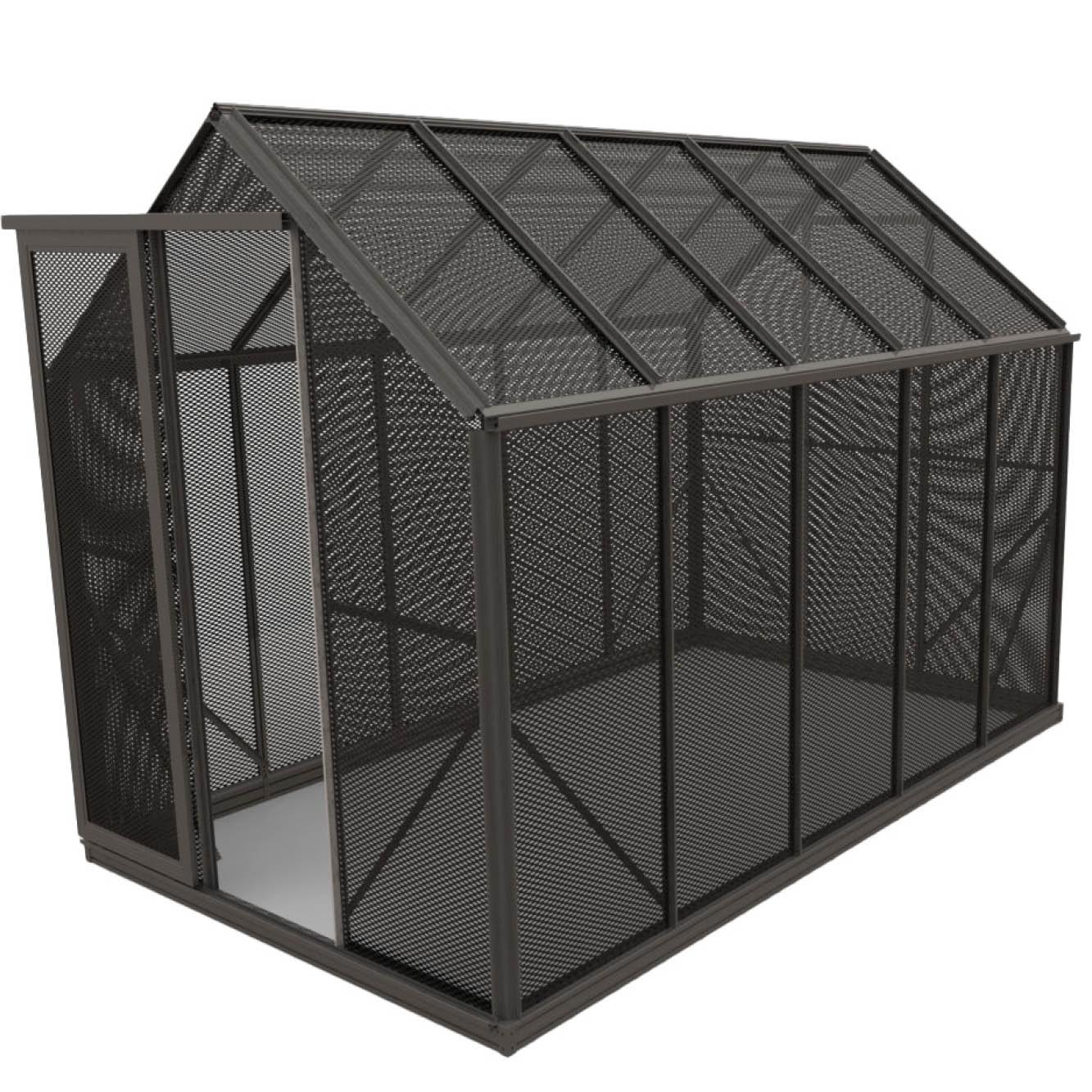 6x10ft metal mesh shade house with door and gable roof for outdoor plant protection