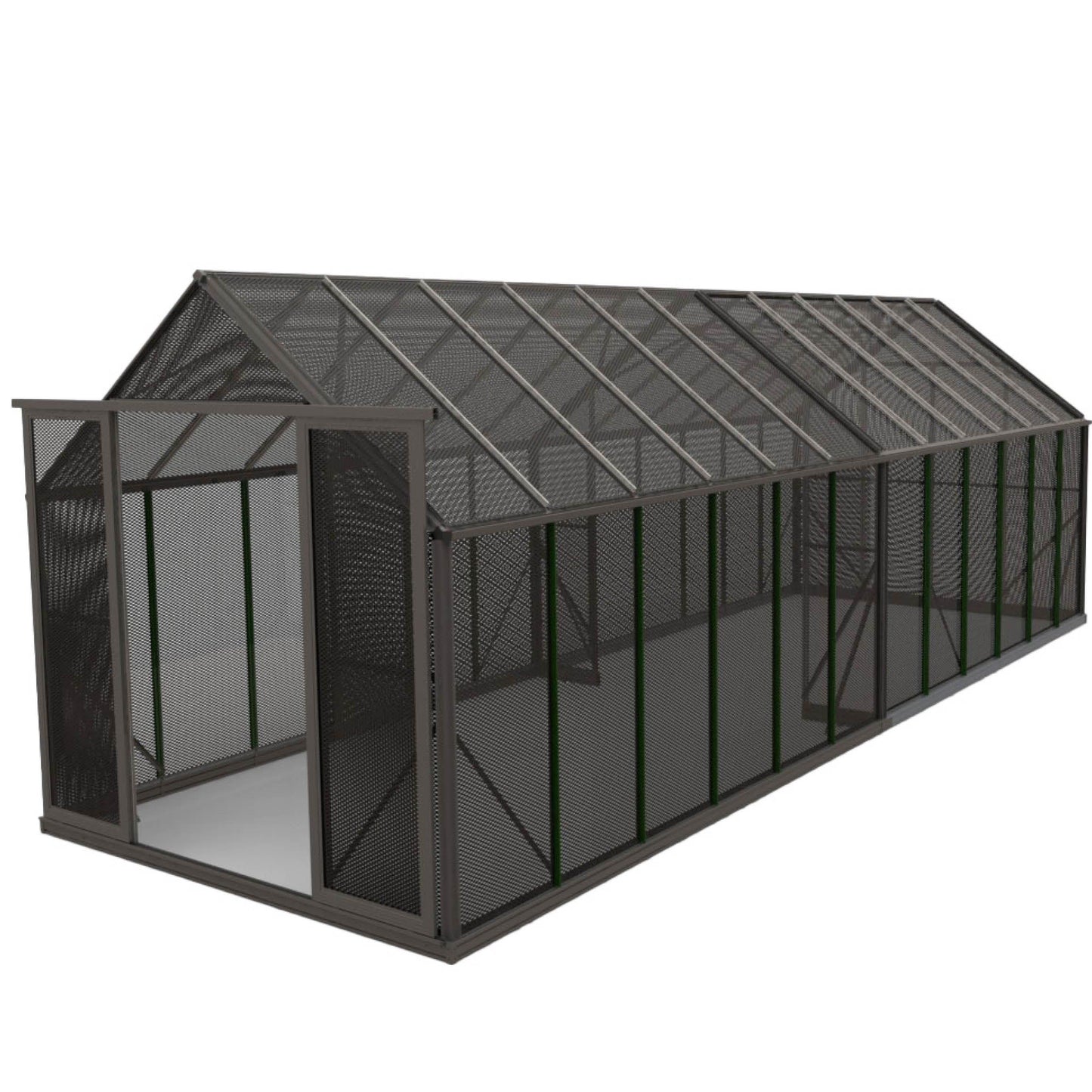 8x24ft large mesh shade house with metal frame and open door for garden plants