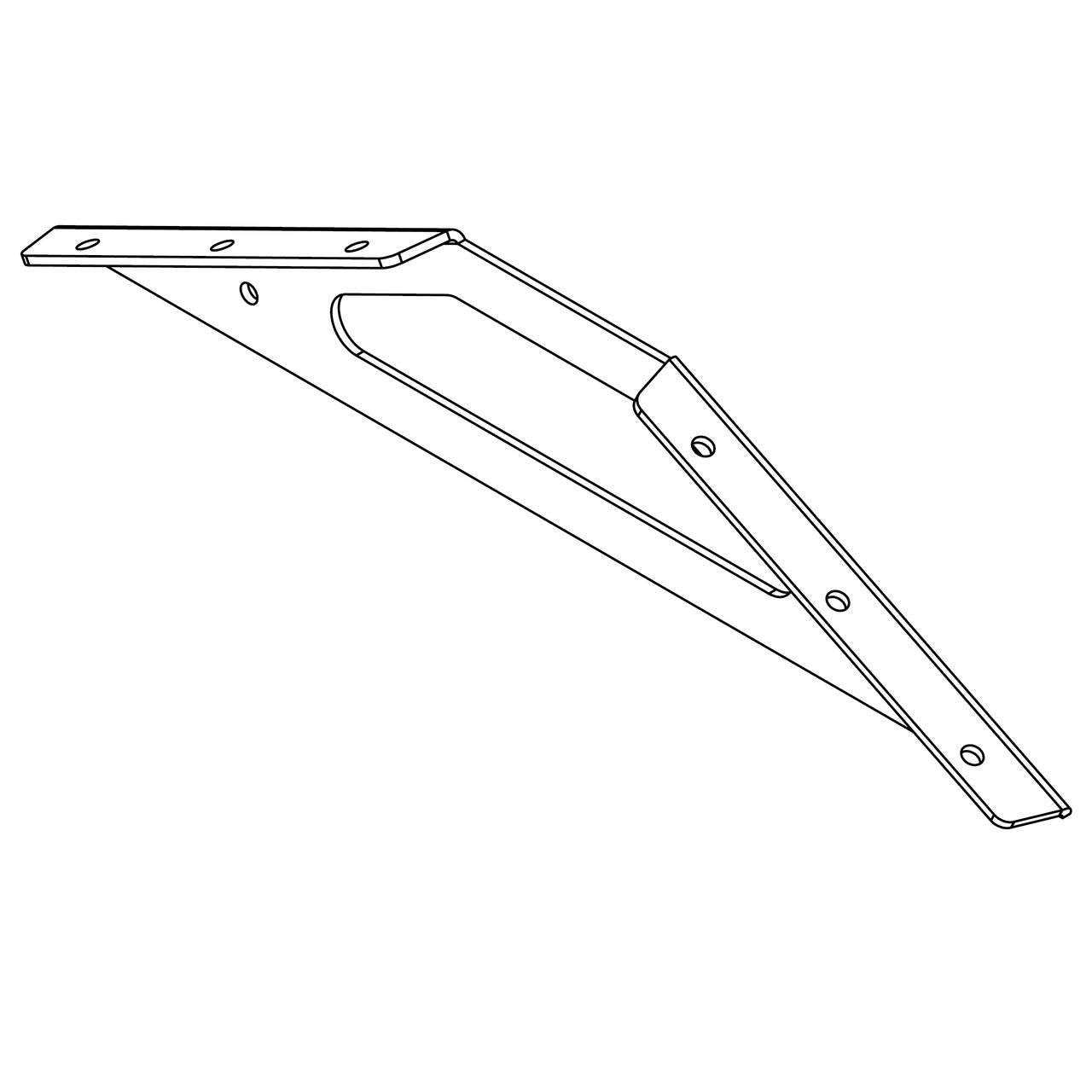 Technical drawing of a metal eave brace with multiple mounting holes